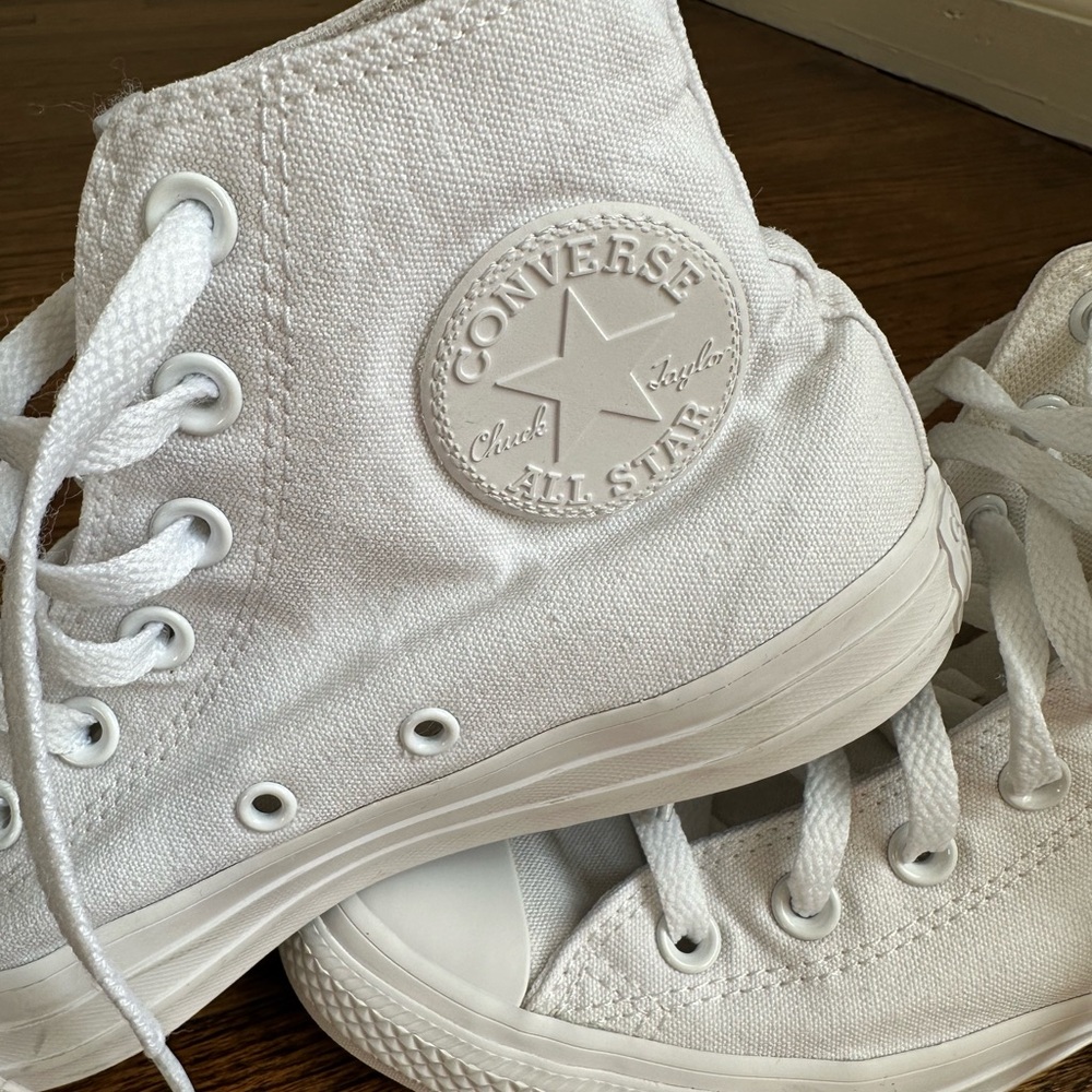 Classic White High-Top Canvas Sneakers - Picture 6 of 9